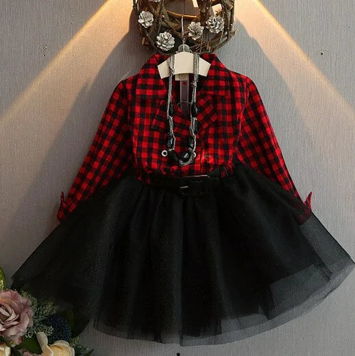 Checked Lace Kids Dress