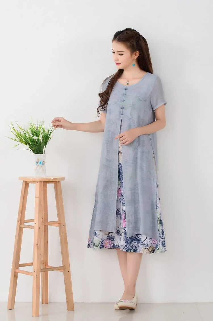 Vintage Floral Print Women Long Summer Dress