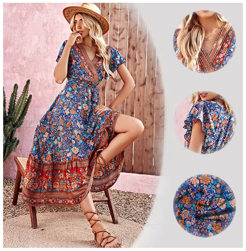 Bohemian Floral Beach Maxi Dress