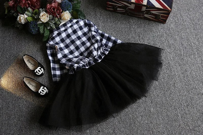 Checked Lace Kids Dress