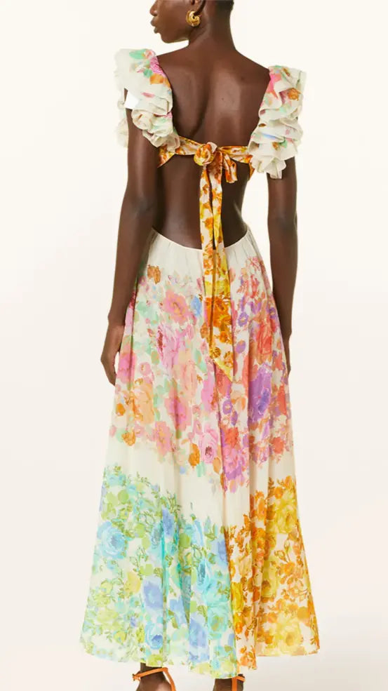 Chic Colorful Floral Print Maxi Dress