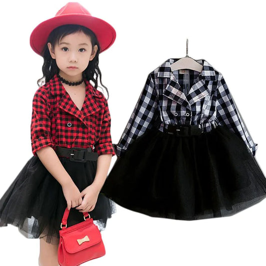 Checked Lace Kids Dress